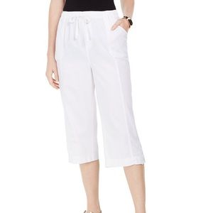 NWT Karen Scott Comfort Waist White Drawstring Capri Pull-on Pants, Petite Small